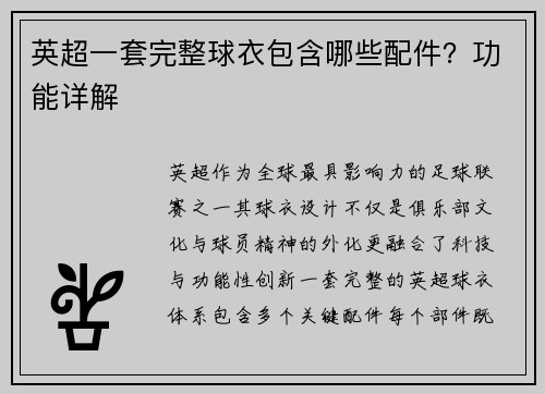 英超一套完整球衣包含哪些配件？功能详解